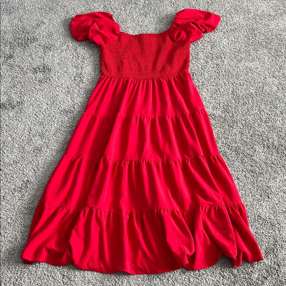 PRETTYGARDEN Women's Red Maxi Dress Puffy Sleeve Square-Neck Smocked - Size XL - Picture 3 of 8